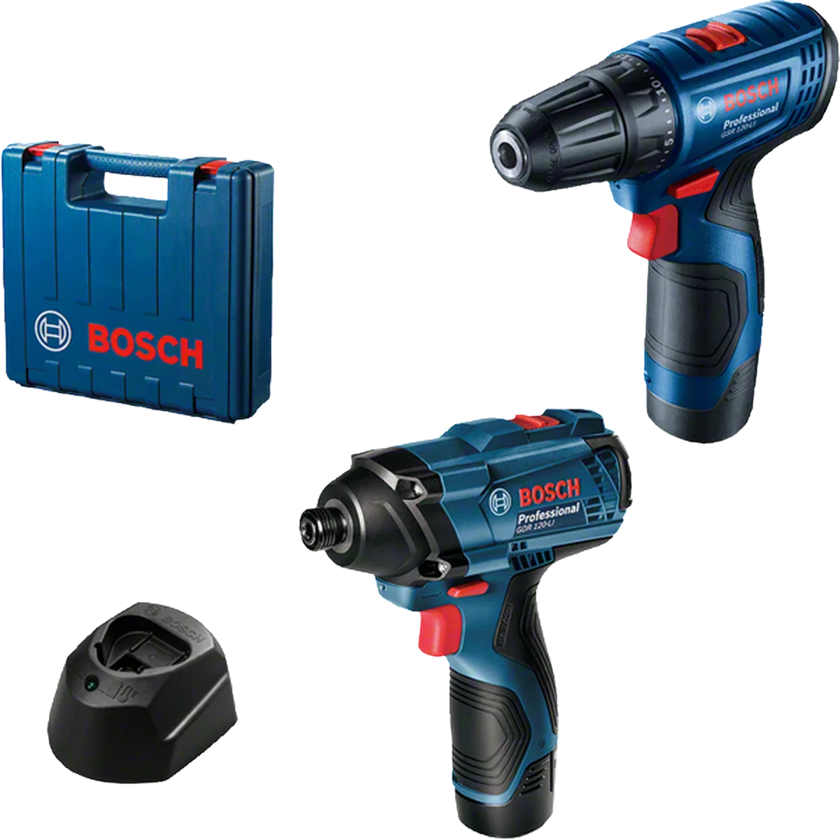 Combo Kit: Cordless drill/driver GSR 120-Li + Cordless impact wrench GDR 120-Li + 2 x GBA 12V 2.0Ah battery + GAL 1210 CV charger in carrying case Professional — 1