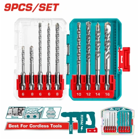 TACSDL30906 9 Pcs SDS Plus Hammer Drill Bits Set