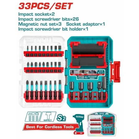 TACSDL63306 33 Pcs Impact Screwdriver Bits & Sockets Set