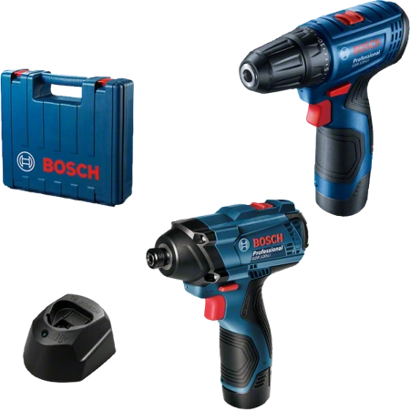 Combo Kit: Cordless drill/driver GSR 120-Li + Cordless impact wrench GDR 120-Li + 2 x GBA 12V 2.0Ah battery + GAL 1210 CV charger in carrying case Professional