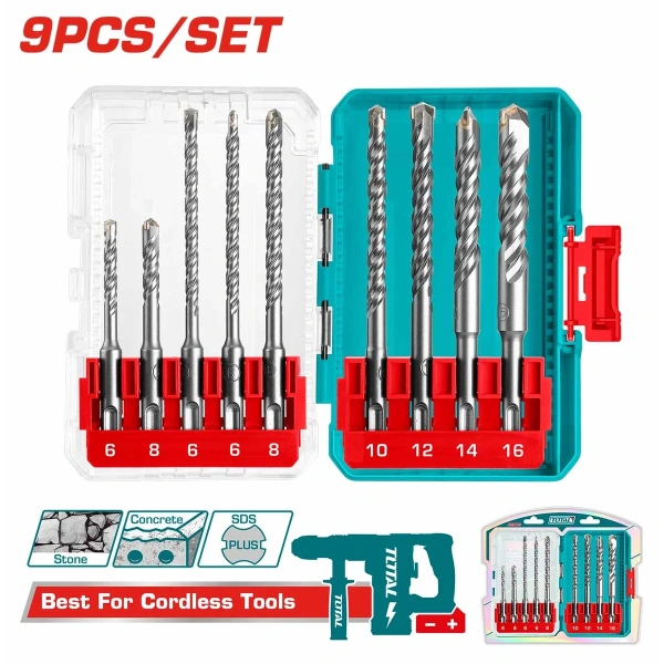 TACSDL30906 9 Pcs SDS Plus Hammer Drill Bits Set