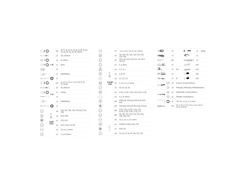 302-PIECE TOOL CASE WITH 1/2" AND 1/4" HEX SOCKETS – ZINC-PLATED FINISH