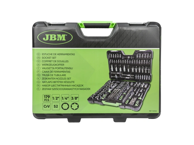 179-PIECE TOOL CASE WITH 1/4", 3/8" AND 1/2" HEX SOCKETS – CHROME FINISH