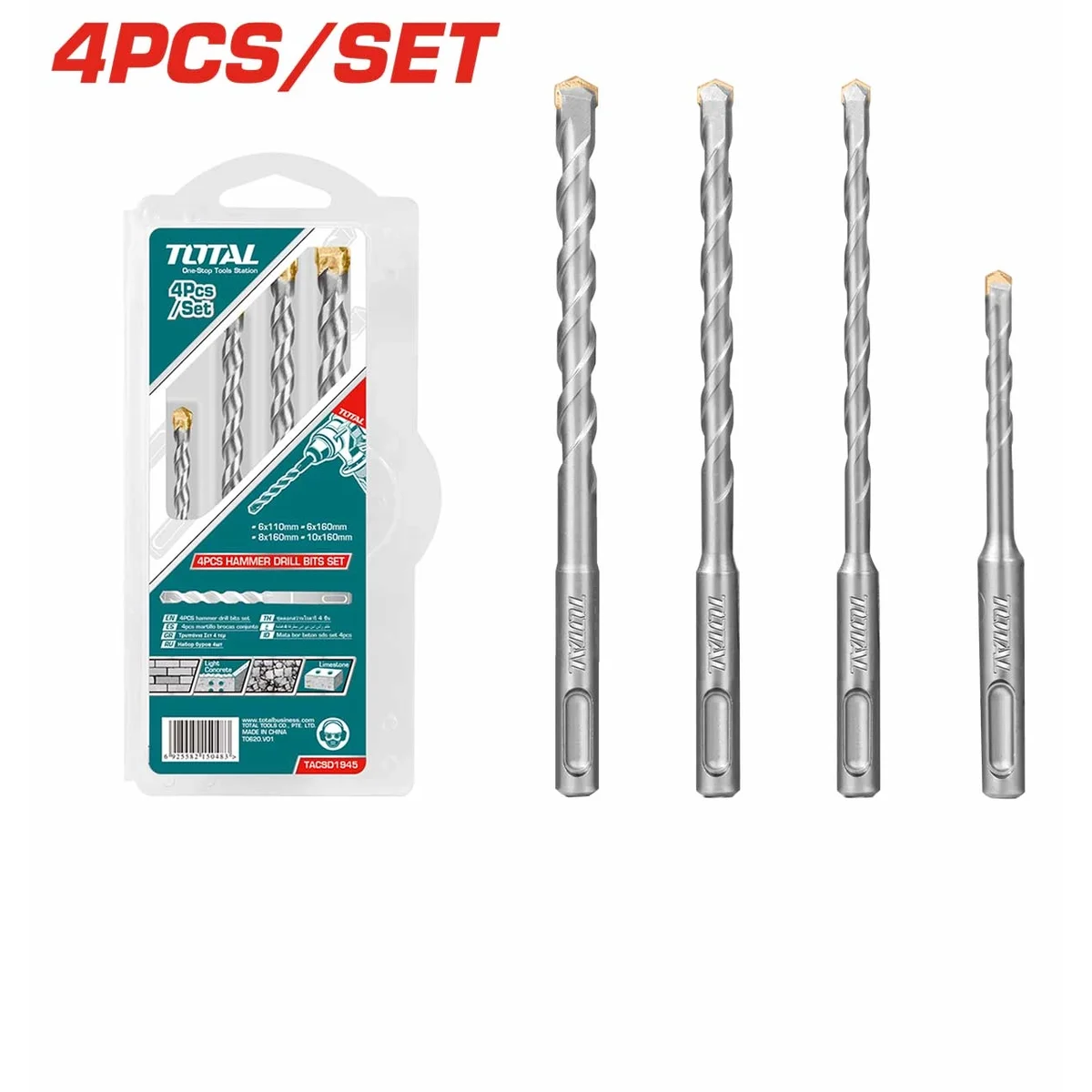 TACSD1945 4 Pcs Hammer Drill Bit Set