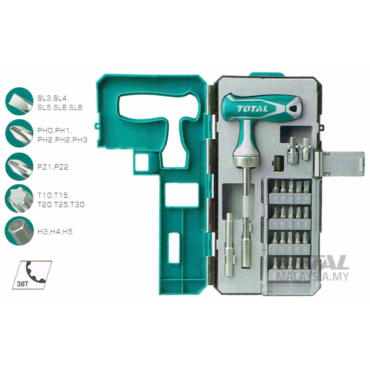TACSD30256 25 Pcs T-handle Wrench Screwdriver Set