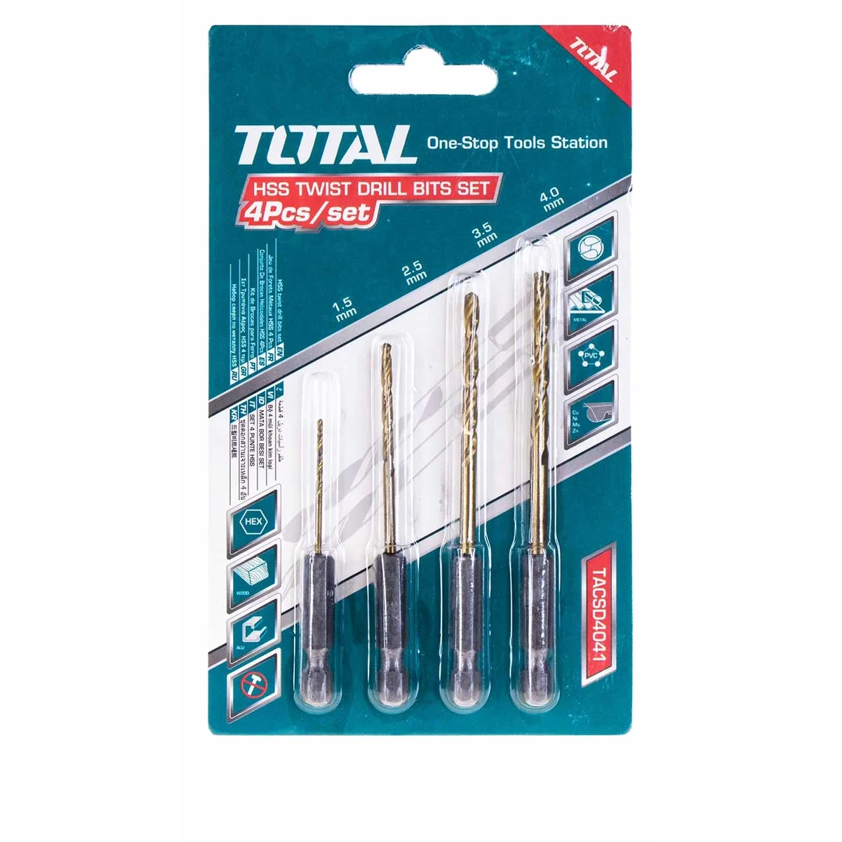 TACSD4041 4 Pcs HSS Twist Drill Bits Set