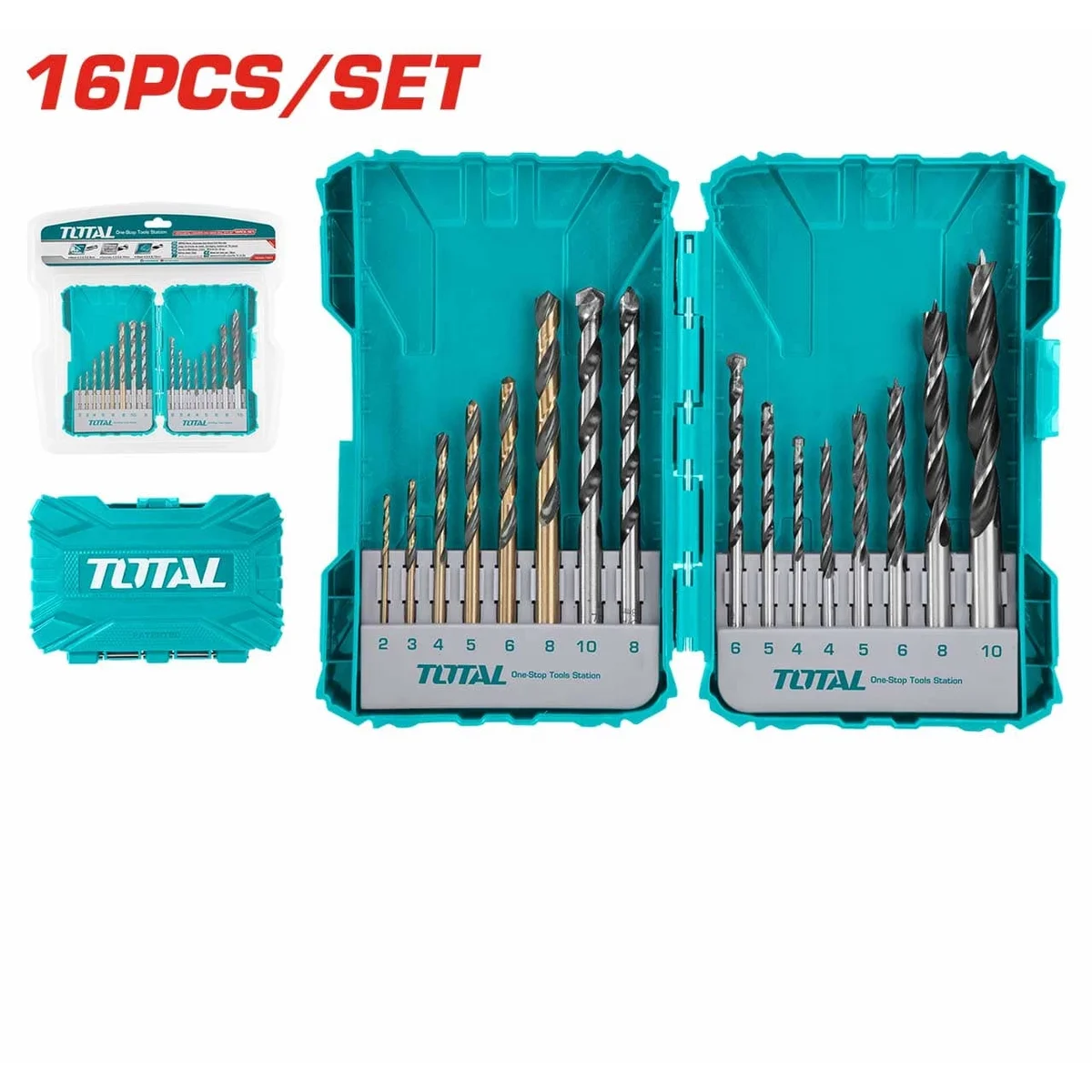 TACSDL11601 16 Pcs Drill Bits Set (for Metal, Concrete and Wood)