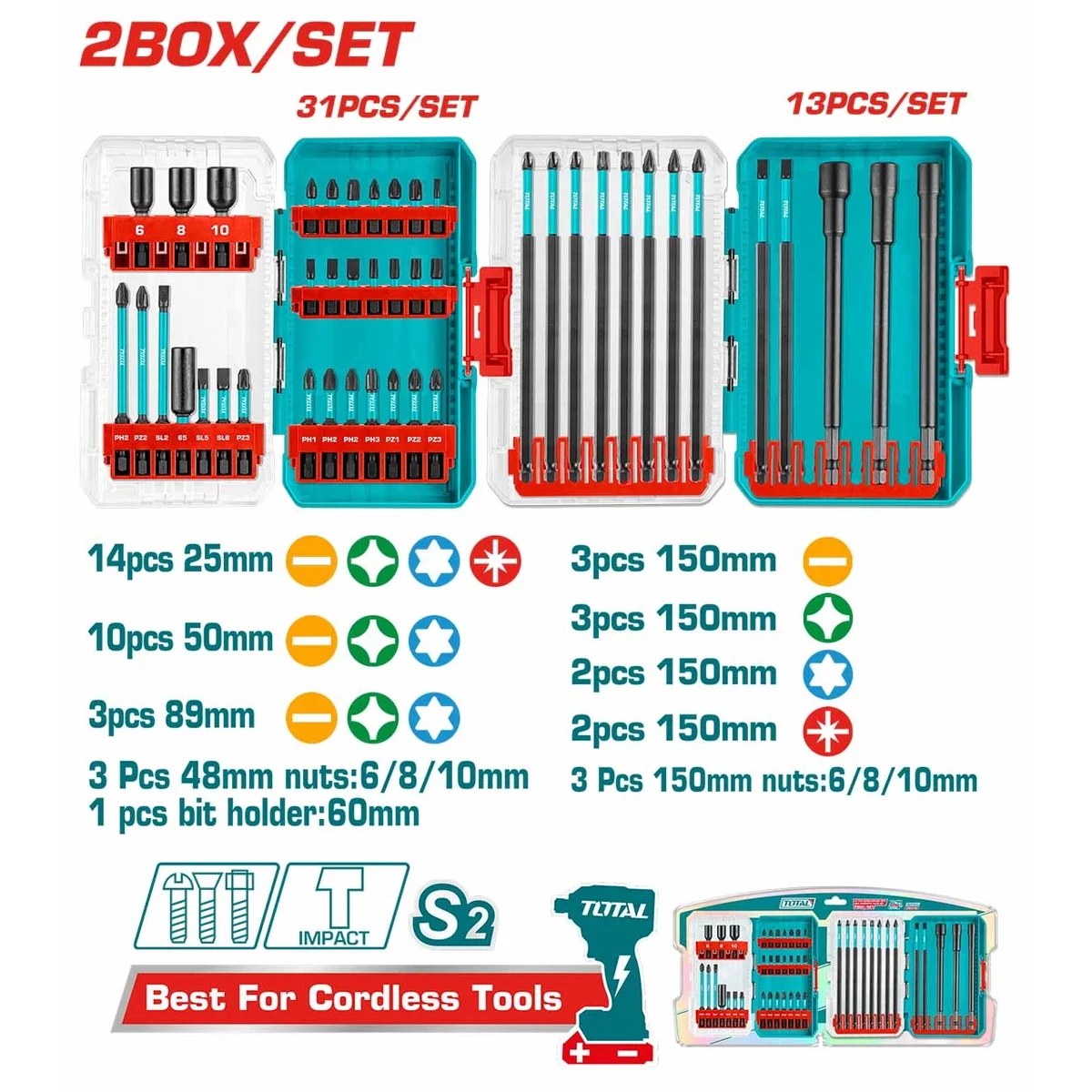 TACSDL24408 44 Pcs Screwdriver Bits & Magnetic Nuts Set