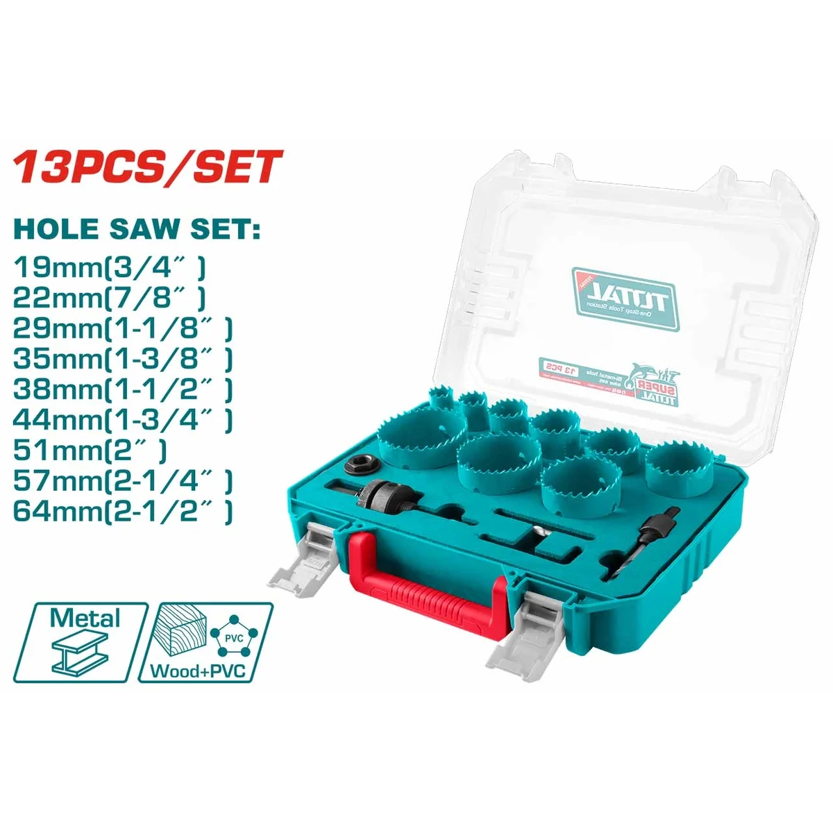 TACSH0132 13 Pcs Bi-metal Hole Saw Set