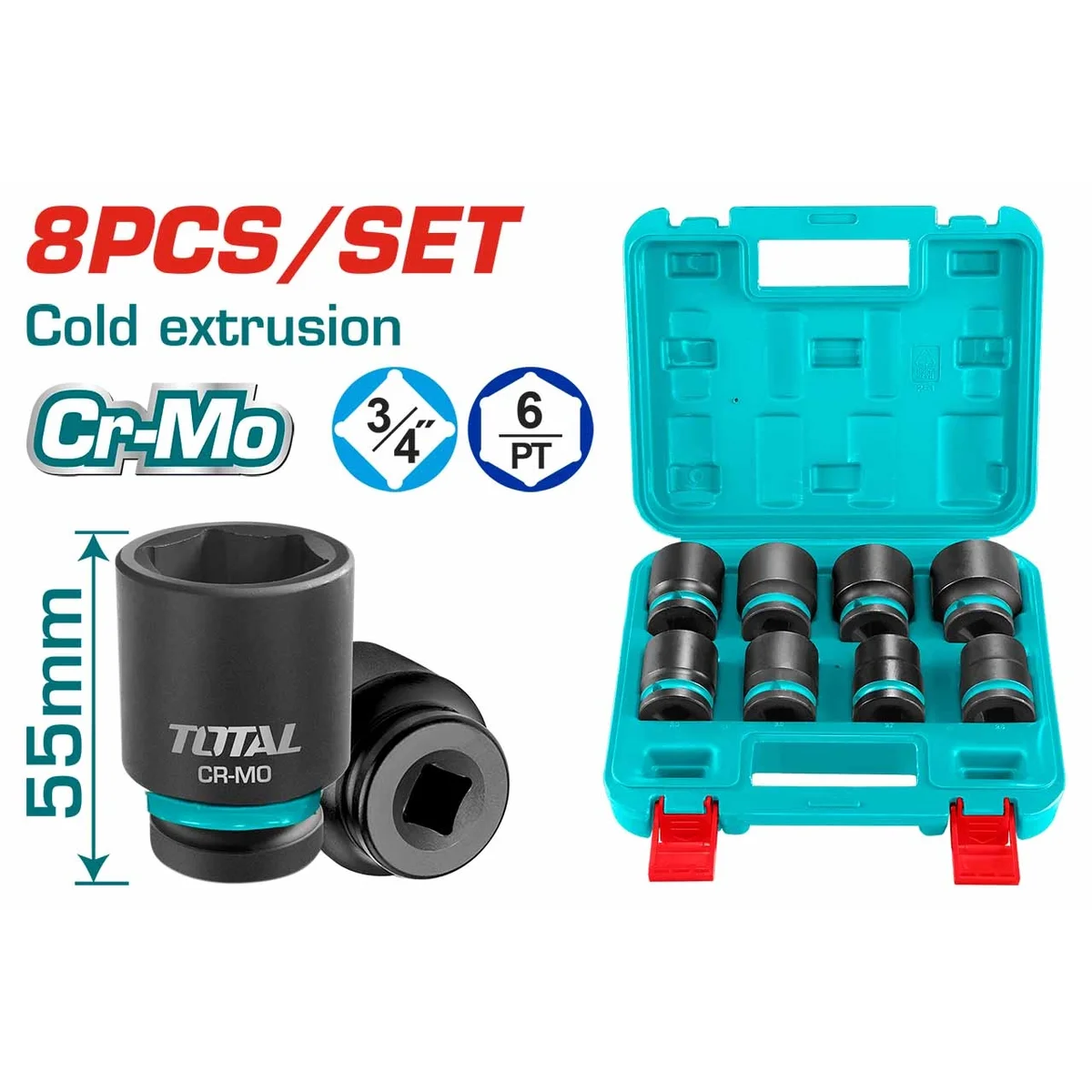 THKISD34081 8 Pcs 3/4″ Dr. Impact Socket Set