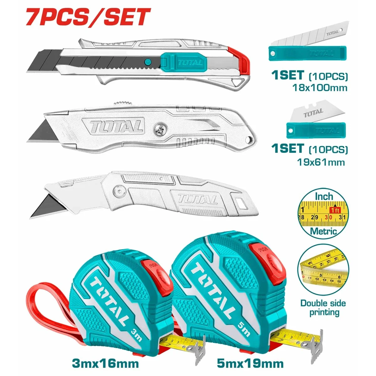TOS23036 7 Pcs Measuring Tape & Utility Knife Set