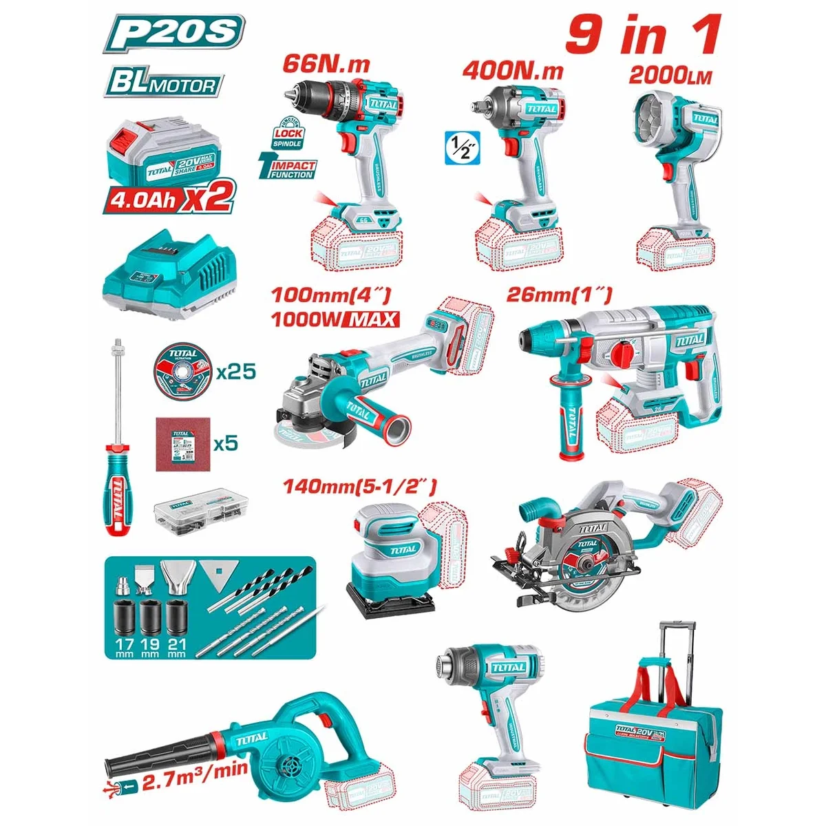 TOSLI2503810 9 Pcs Industrial Combo Kit