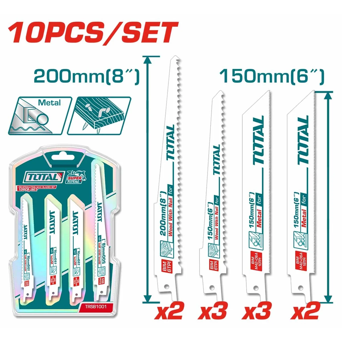 TRSB1001 10 Pcs Reciprocating Saw Blades Set