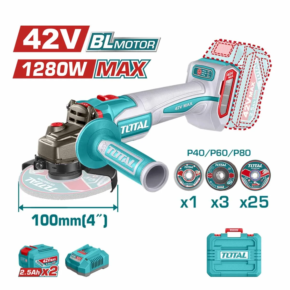 Total Cordless 42V Angle Grinder (4”)