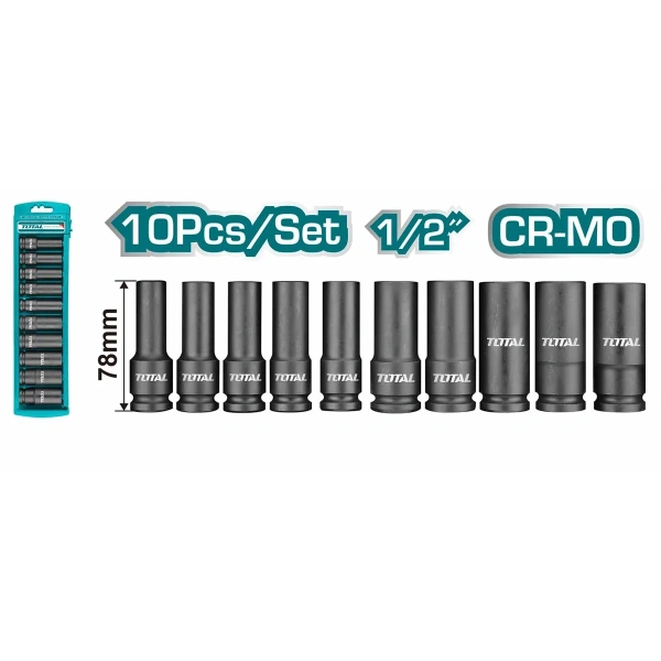 THKISD12102L 10 Pcs 1/2″ Deep Impact Socket Set